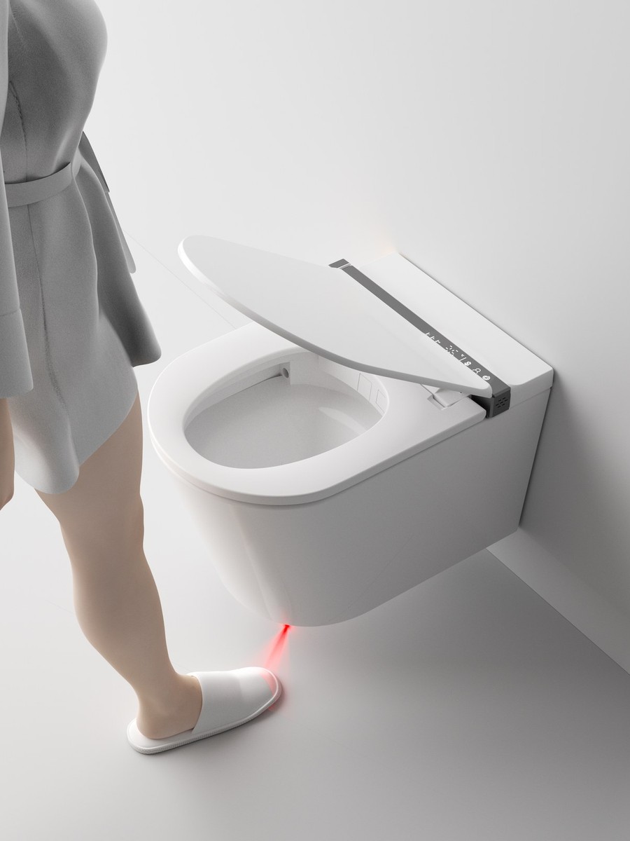 Keliss AussieLux S005F cutaway view showing laser foot sensor at base for hands-free automatic lid opening